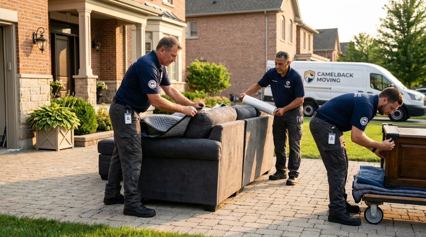 Large estate moving crew wrapping furniture in Delhi, CA
